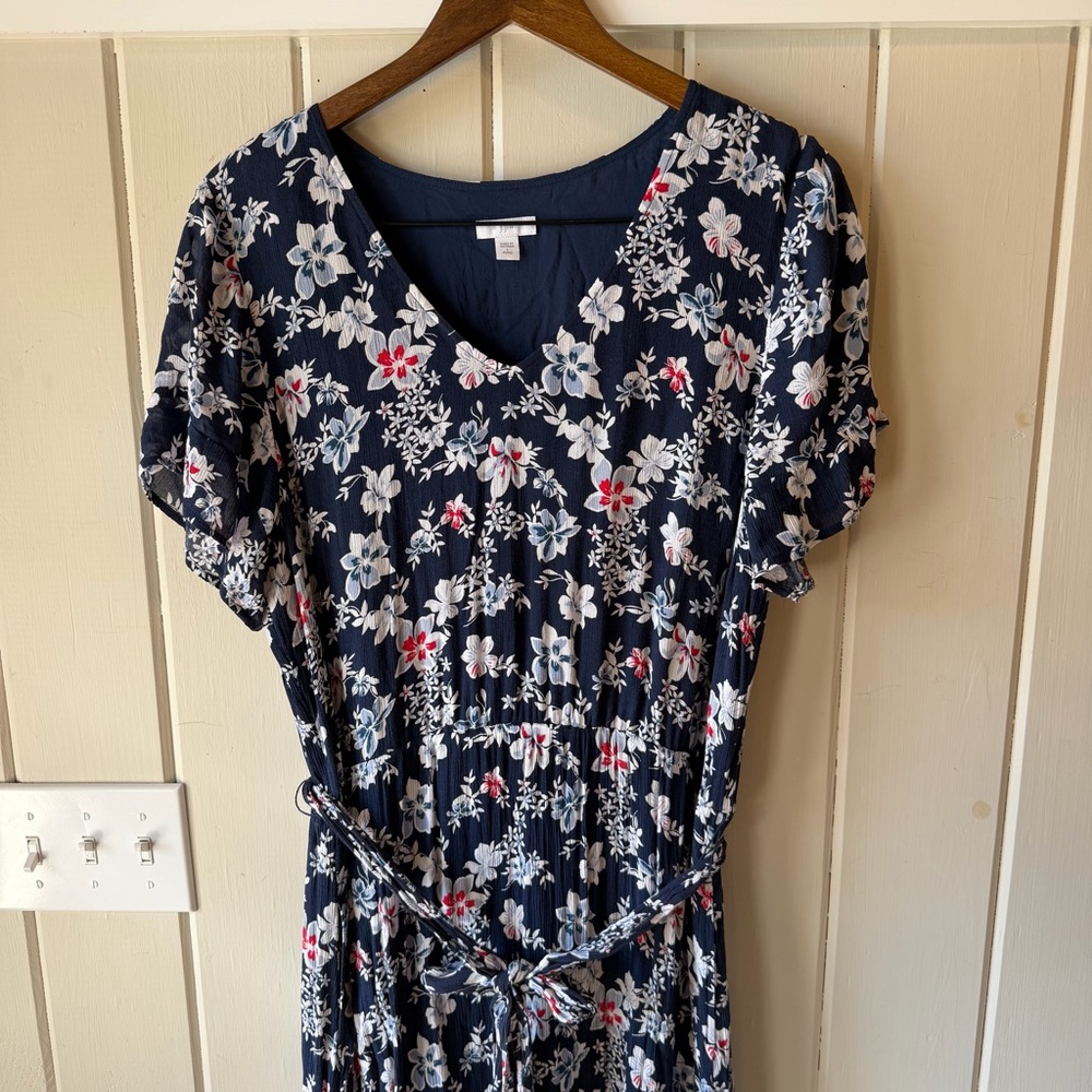 Women’s J. Jill Navy Floral Midi Dress, Size Large - Picture 4 of 9